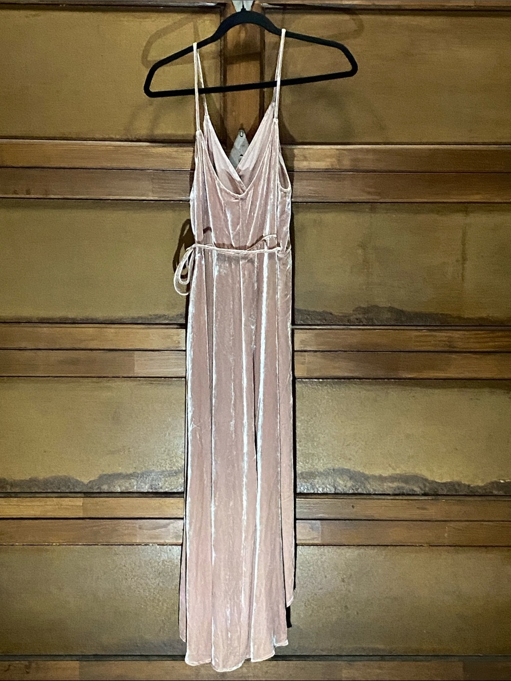 Reformation Crushed Velvet Dusty Pink High Low Wrap Spaghetti Strap Dress Sz M - Picture 5 of 8